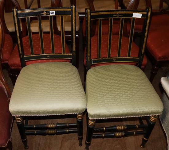 Pair ebonised and parcel gilt chairs